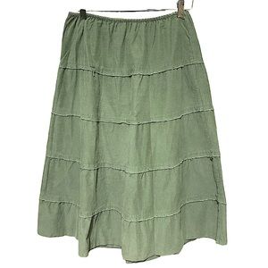 Angel Kiss Corduroy Boho Tiered Skirt Sage Green SZ S